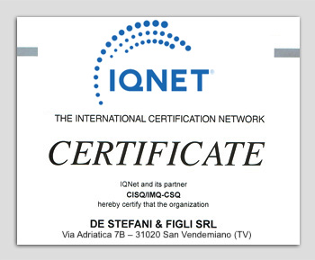 Certificate IQNET - De Stefani